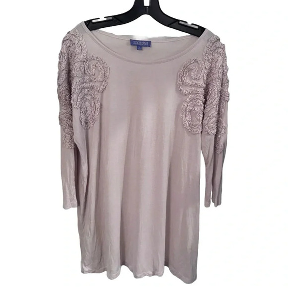 Vivienne Vivienne Tam Women’s Light Taupe Top With Embellished Shoulders Sz M - Picture 1 of 8